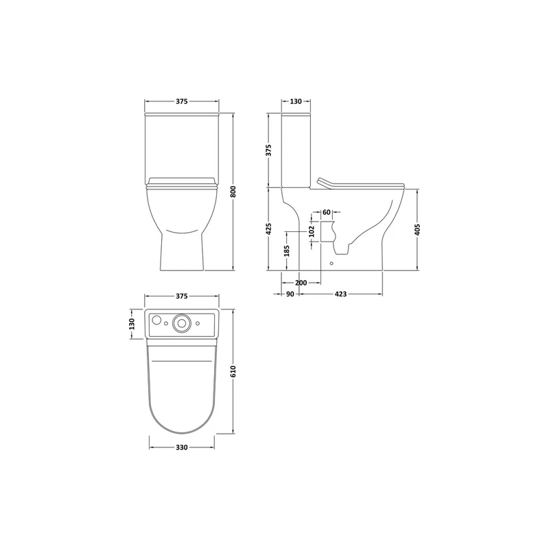 Nuie Freya Pan, Cistern & Seat Contemporary White Vitreous China 800x375x610mm