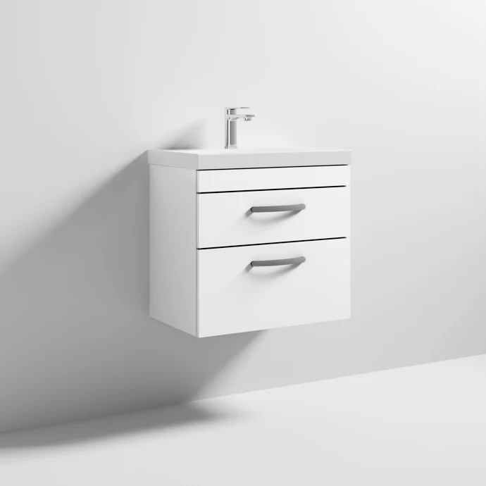 Cape 600mm Wall Hung 2 Drawer Vanity Unit & Thin Edge Basin - Gloss White