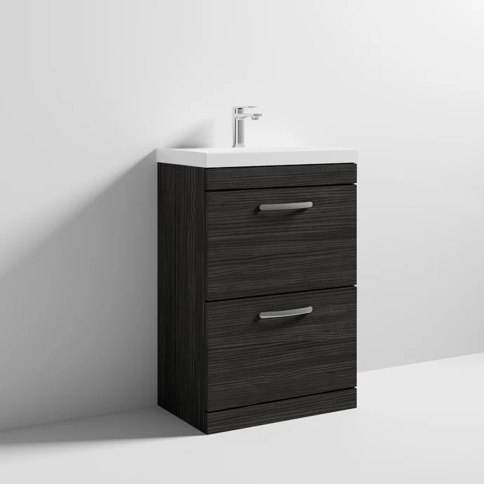 Cape 600mm Floor Standing 2 Drawer Vanity Unit & Thin Edge Basin - Charcoal Black