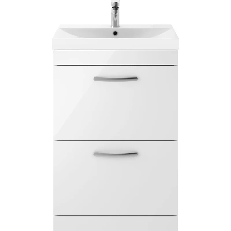 Cape 600mm Floor Standing 2 Drawer Vanity Unit & Thin Edge Basin - Gloss White