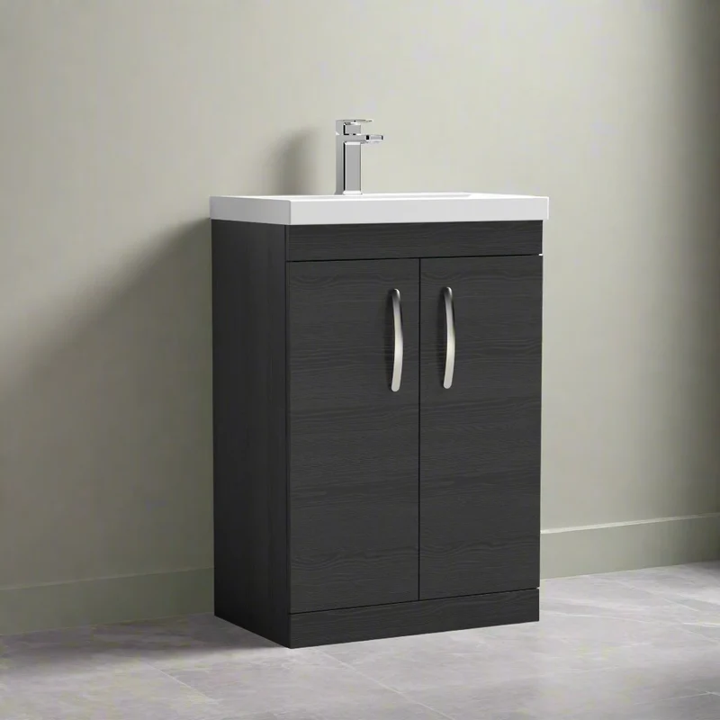 Cape 600mm Floor Standing 2 Door Vanity Unit & Thin Edge Basin - Charcoal Black