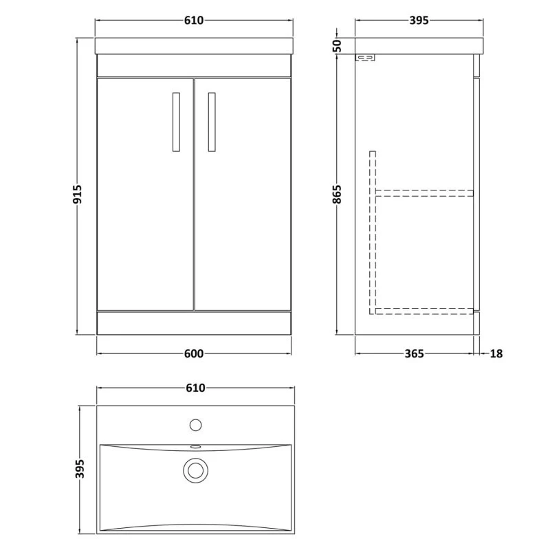 Cape 600mm Floor Standing 2 Door Vanity Unit & Thin Edge Basin - Gloss Grey
