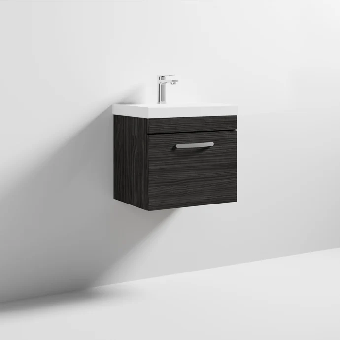 Cape 500mm Wall Hung Single Drawer Vanity Unit & Thin Edge Basin - Charcoal Black