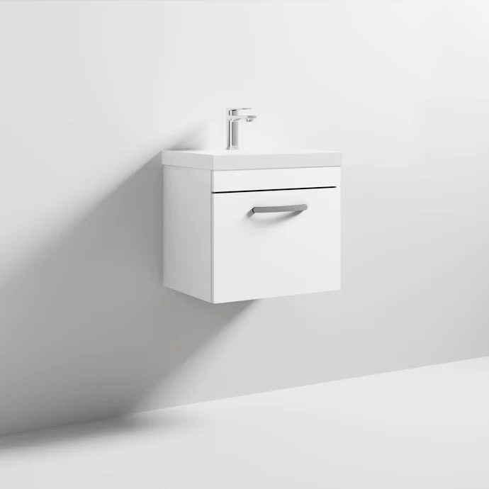 Cape 500mm Wall Hung Single Drawer Vanity Unit & Thin Edge Basin - Gloss White