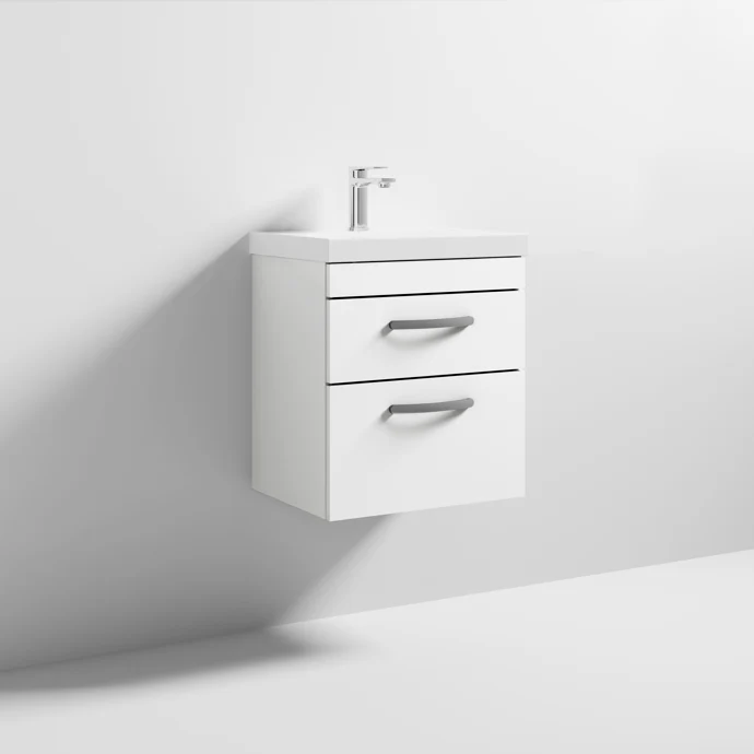 Cape 500mm Wall Hung 2 Drawer Vanity Unit & Thin Edge Basin - Gloss White