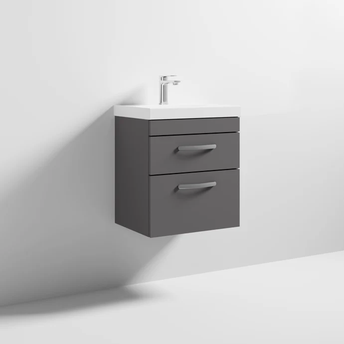 Cape 500mm Wall Hung 2 Drawer Vanity Unit & Thin Edge Basin - Gloss Grey