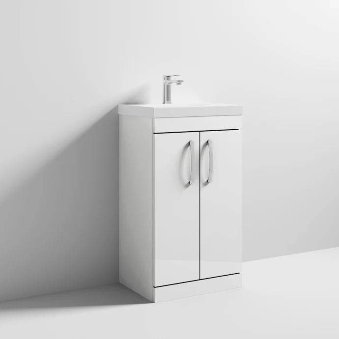 Cape 500mm Floor Standing 2 Door Vanity Unit & Thin Edge Basin - Gloss White