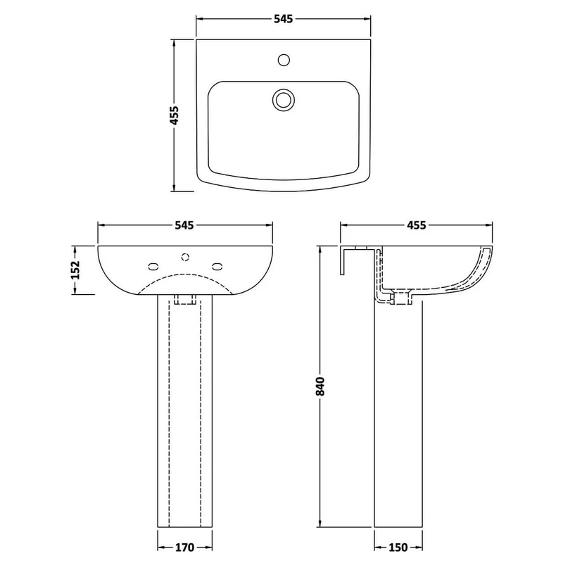 Como 545mm Basin & Full Pedestal