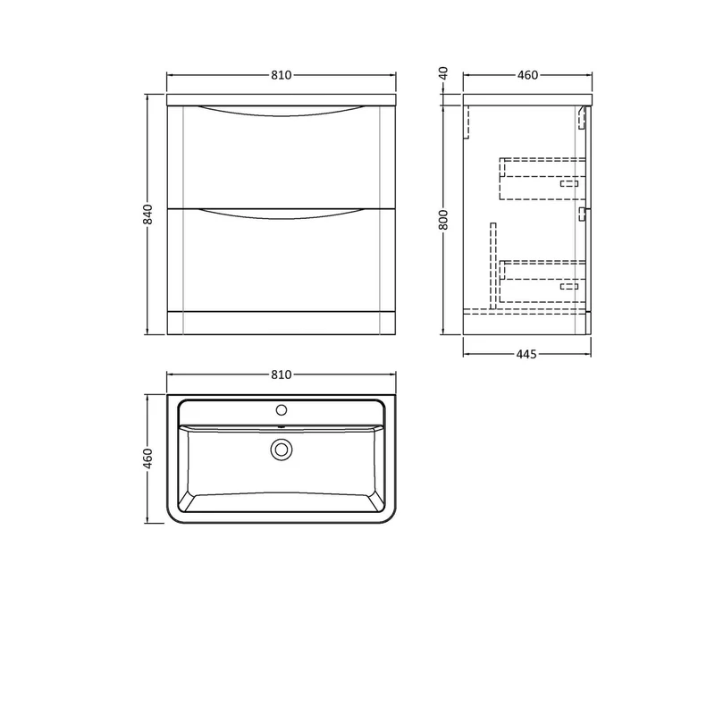 Nuie Lunar 800mm Floor Standing 2 Drawer Vanity & Ceramic Basin Contemporary Satin Green Ceramic,MFC Painted Matt 840x800x445mm