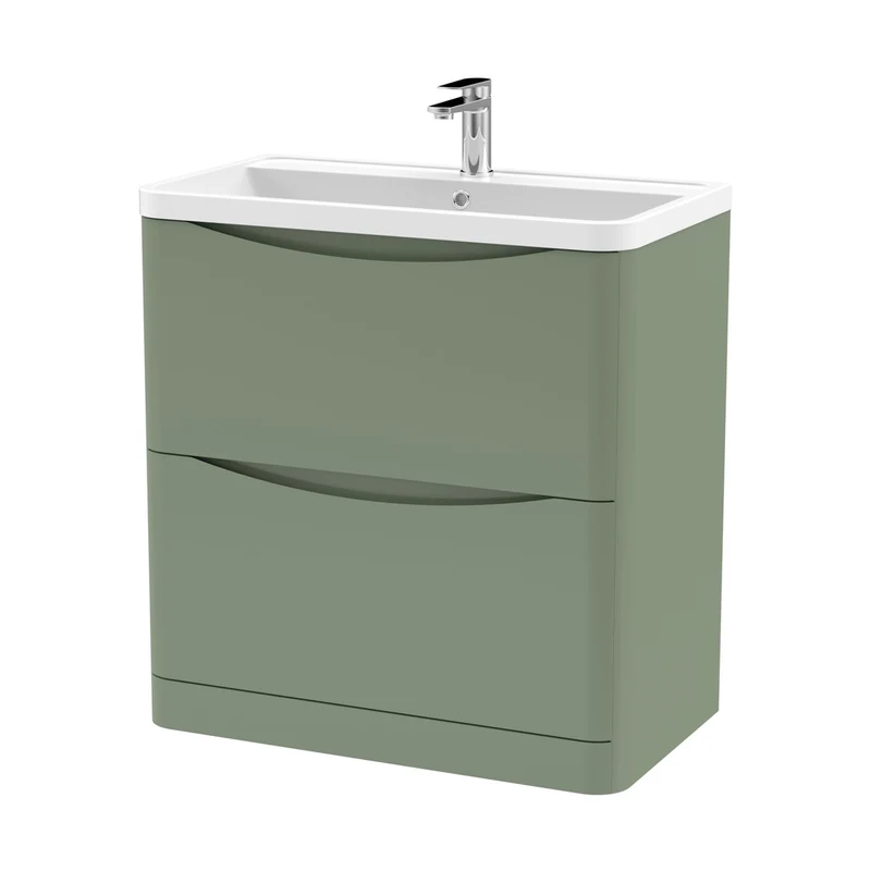 Nuie Lunar 800mm Floor Standing 2 Drawer Vanity & Polymarble Basin Contemporary Satin Green MFC Painted Matt,polymarble 840x800x445mm