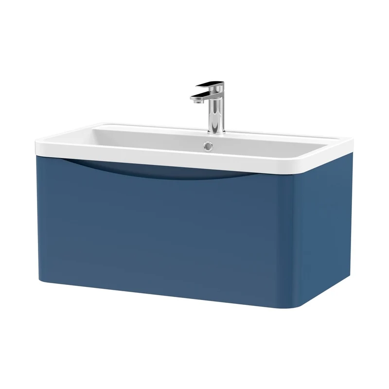 Nuie Lunar 800mm Wall Hung 1 Drawer Vanity & Polymarble Basin Contemporary Satin Blue MFC Painted Matt,polymarble 399x800x445mm