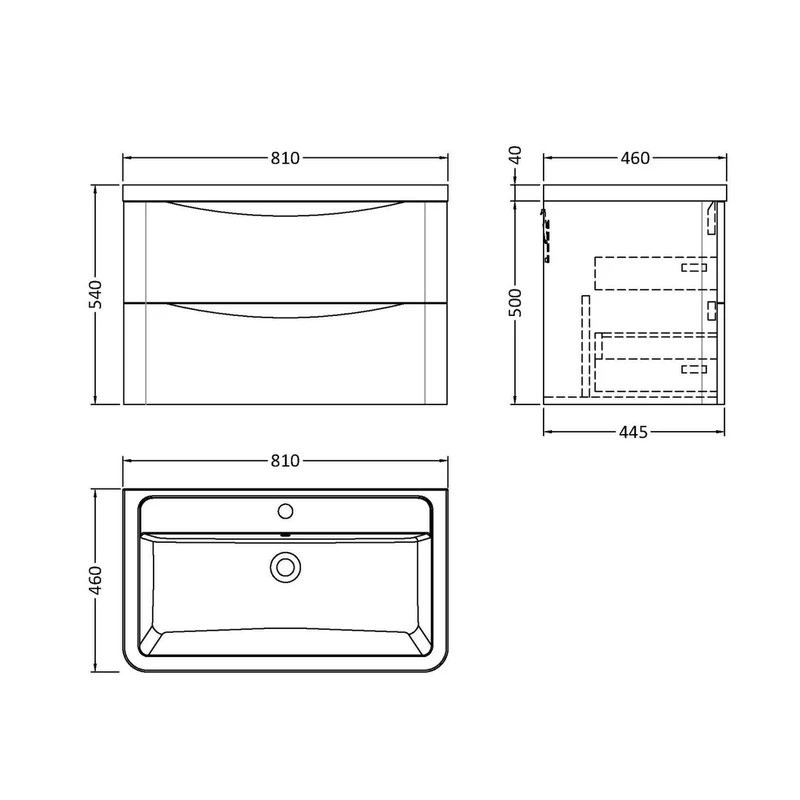 Nuie Lunar 800mm Wall Hung 2 Drawer Vanity & Ceramic Basin Contemporary Satin Blue Ceramic,MFC Painted Matt 540x800x445mm