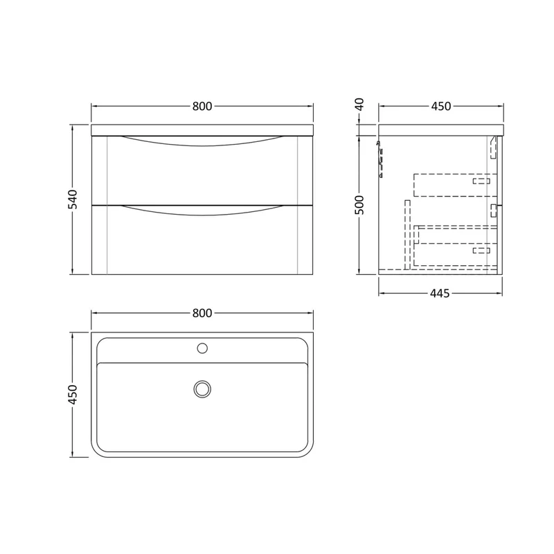 Nuie Lunar 800mm Wall Hung 2 Drawer Vanity & Polymarble Basin Contemporary Satin Blue MFC Painted Matt,polymarble 540x800x445mm