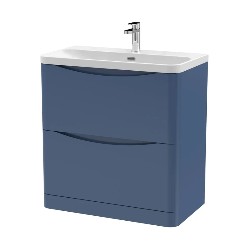 Nuie Lunar 800mm Floor Standing 2 Drawer Vanity & Thin Edge Ceramic Basin Contemporary Satin Blue Ceramic,MFC Painted Matt