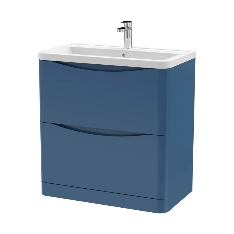 Nuie Lunar 800mm Floor Standing 2 Drawer Vanity & Ceramic Basin Contemporary Satin Blue Ceramic,MFC Painted Matt 840x800x445mm