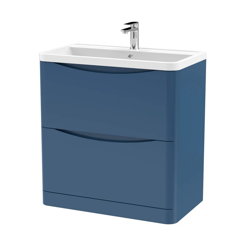 Nuie Lunar 800mm Floor Standing 2 Drawer Vanity & Polymarble Basin Contemporary Satin Blue MFC Painted Matt,polymarble 840x800x445mm