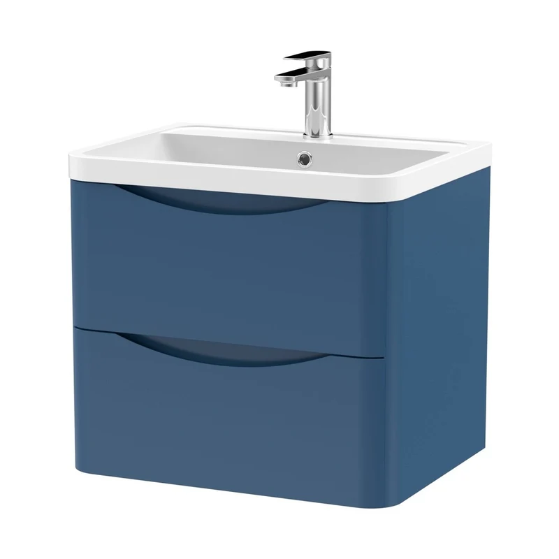 Nuie Lunar 600mm Wall Hung 2 Drawer Vanity & Polymarble Basin Contemporary Satin Blue MFC Painted Matt,polymarble 540x600x445mm