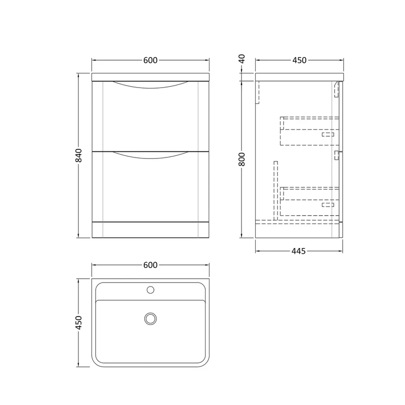 Nuie Lunar 600mm Floor Standing 2 Drawer Vanity & Polymarble Basin Contemporary Satin Blue MFC Painted Matt,polymarble 840x600x445mm