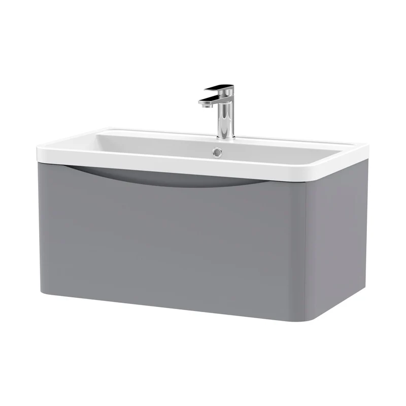 Nuie Lunar 800mm Wall Hung 1 Drawer Vanity & Polymarble Basin Contemporary Satin Grey MFC Painted Matt,polymarble 399x800x445mm