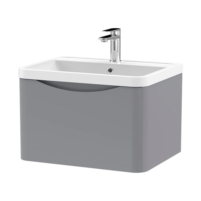 Nuie Lunar 600mm Wall Hung 1 Drawer Vanity & Polymarble Basin Contemporary Satin Grey MFC Painted Matt,polymarble 399x600x445mm