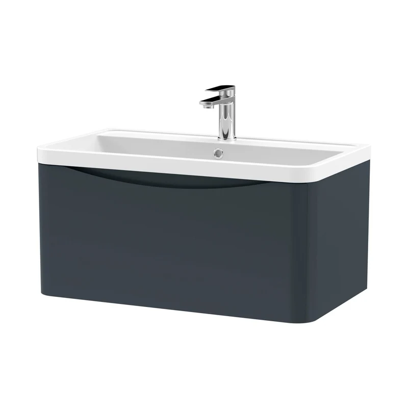 Nuie Lunar 800mm Wall Hung 1 Drawer Vanity & Polymarble Basin Contemporary Soft Black MFC Painted Matt,polymarble 399x800x445mm
