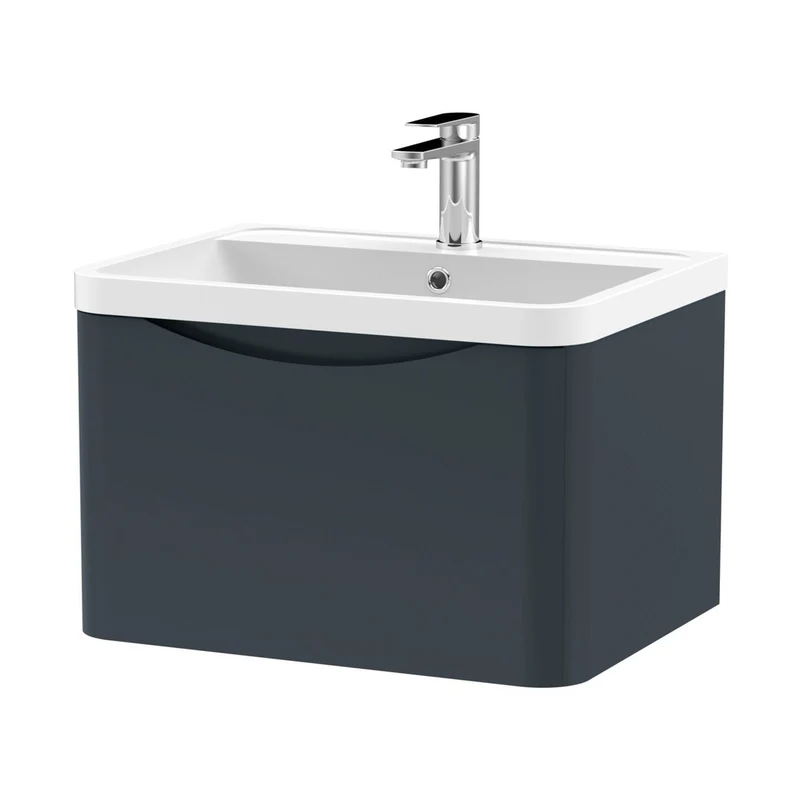 Nuie Lunar 600mm Wall Hung 1 Drawer Vanity & Polymarble Basin Contemporary Soft Black MFC Painted Matt,polymarble 399x600x445mm
