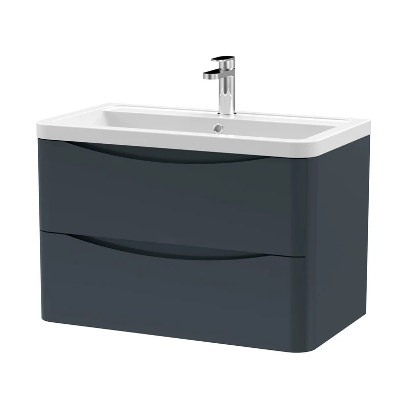 Nuie Lunar 800mm Wall Hung 2 Drawer Vanity & Ceramic Basin Contemporary Soft Black Ceramic,MFC Painted Matt 540x800x445mm