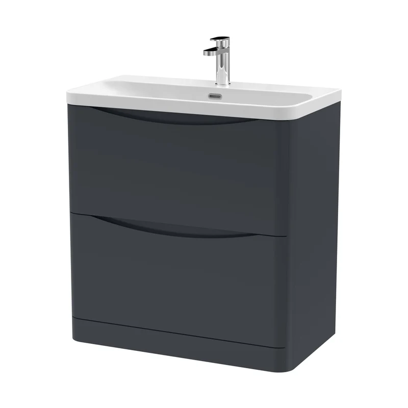 Nuie Lunar 800mm Floor Standing 2 Drawer Vanity & Thin Edge Ceramic Basin Contemporary Soft Black Ceramic,MFC Painted Matt