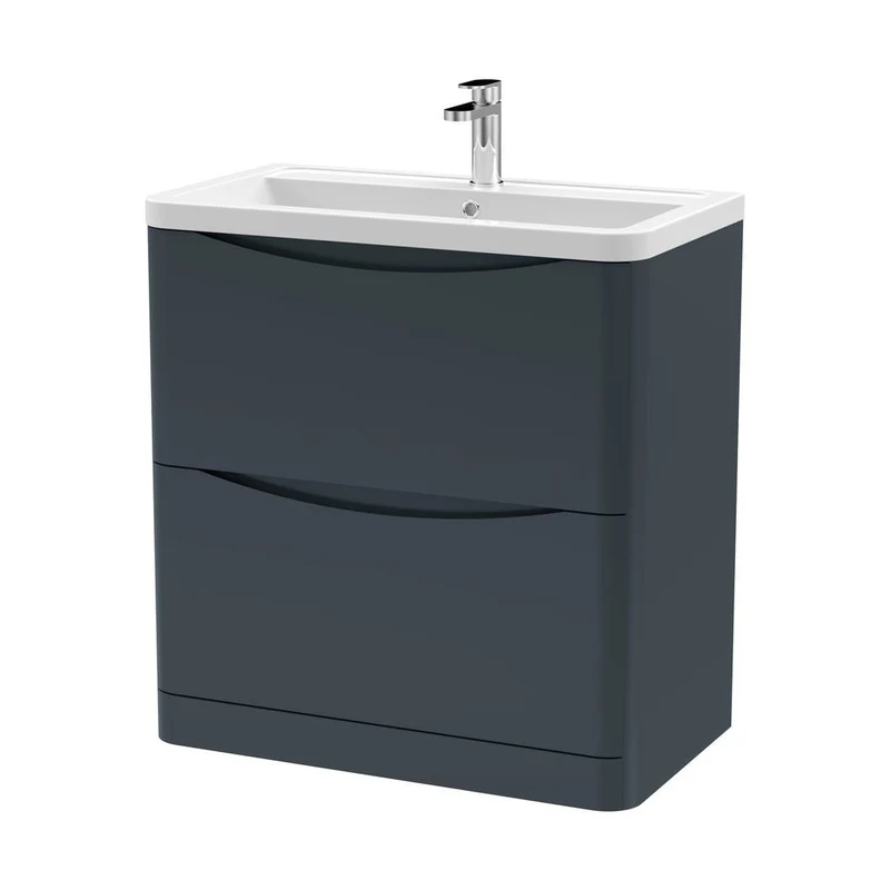 Nuie Lunar 800mm Floor Standing 2 Drawer Vanity & Ceramic Basin Contemporary Soft Black Ceramic,MFC Painted Matt 840x800x445mm