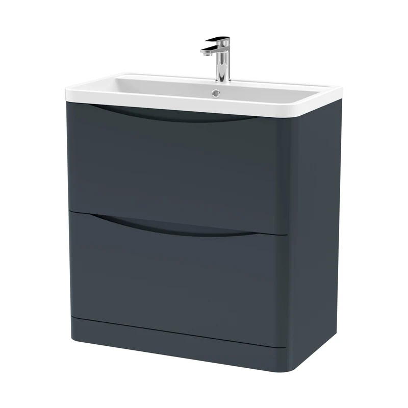Nuie Lunar 800mm Floor Standing 2 Drawer Vanity & Polymarble Basin Contemporary Soft Black MFC Painted Matt,polymarble 840x800x445mm