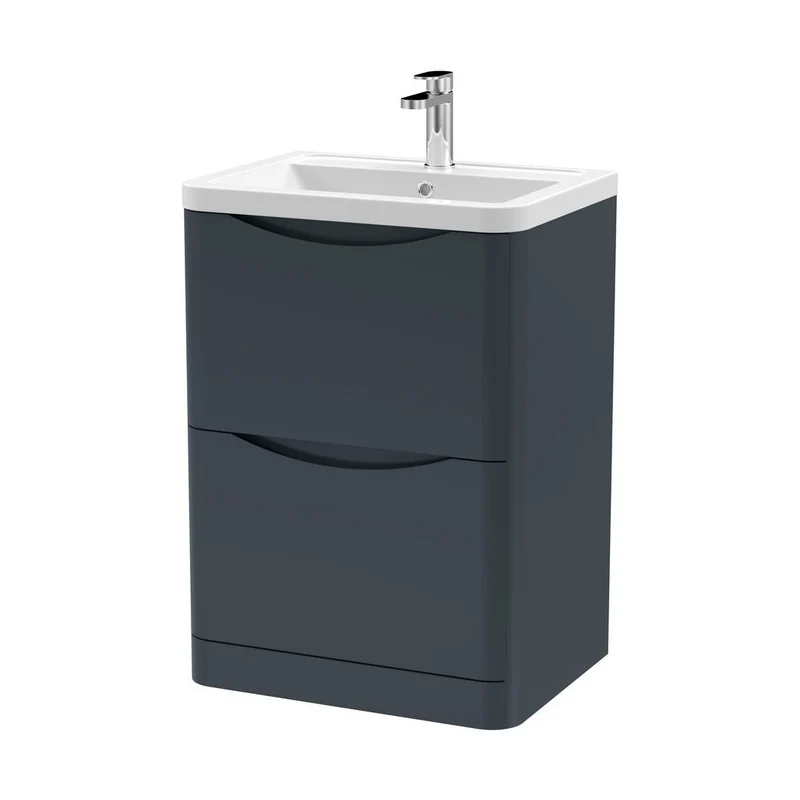 Nuie Lunar 600mm Floor Standing 2 Drawer Vanity & Ceramic Basin Contemporary Soft Black Ceramic,MFC Painted Matt 840x600x445mm