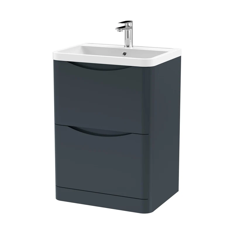Nuie Lunar 600mm Floor Standing 2 Drawer Vanity & Polymarble Basin Contemporary Soft Black MFC Painted Matt,polymarble 840x600x445mm