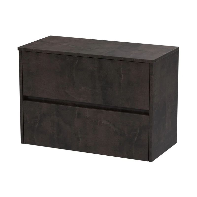 Nuie Havana 800mm Wall Hung 2 Drawer Unit & Worktop Contemporary Metallic Slate MFC Textured Matt 557x805x390mm