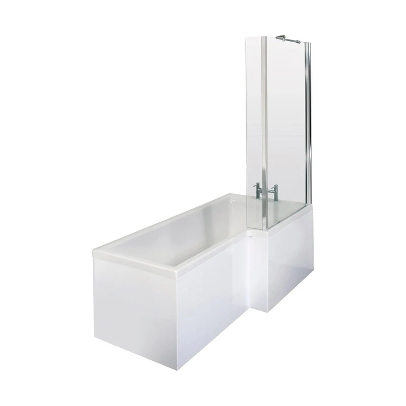 Nuie Shower Baths 1700mm Right Hand Square Shower Bath Set Contemporary White Acrylic,aluminium