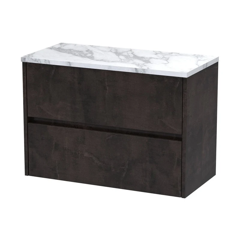 Nuie Havana 800 Wall Hung 2-drawer Unit & Laminate Worktop Contemporary Metallic Slate MFC Textured Matt 561x805x390mm