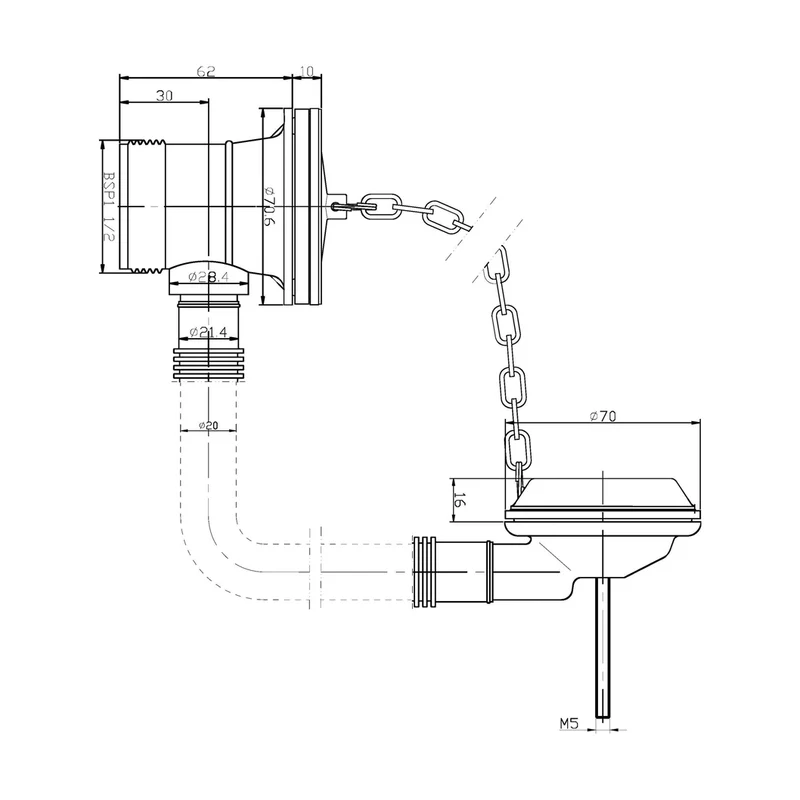 Nuie Bath Wastes And Extras Bath Waste Contemporary Chrome Brass 70x70x62mm - EA329