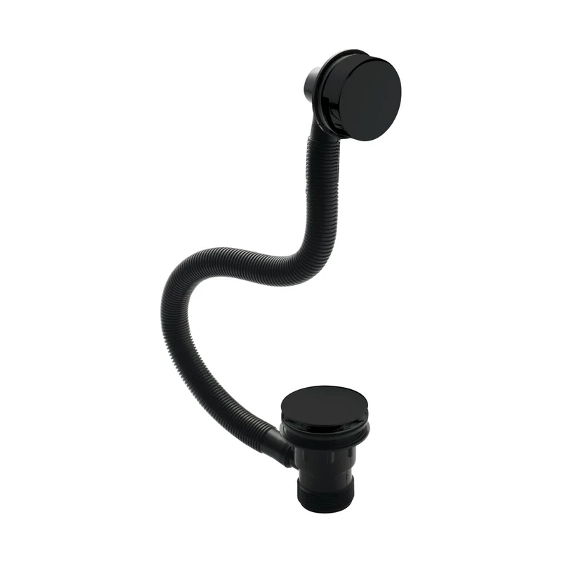 Nuie Inset Bath Push Button Waste Contemporary Matt Black Brass