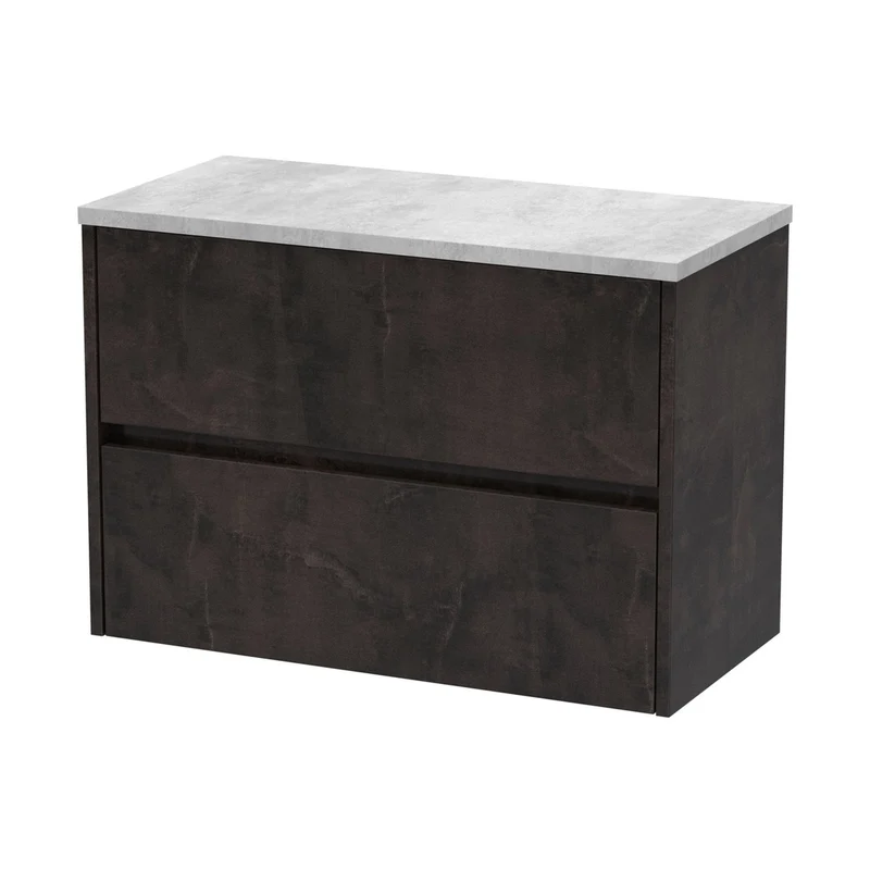 Nuie Havana 800mm Wall Hung 2 Drawer Unit & Worktop Contemporary Metallic Slate MFC Textured Matt 561x805x390mm - HAV2606LBG