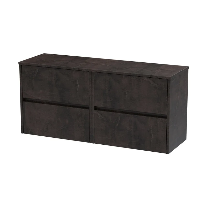 Nuie Havana 1200mm Wall Hung 4 Drawer Unit & Worktop Contemporary Metallic Slate MFC Textured Matt 557x1205x390mm