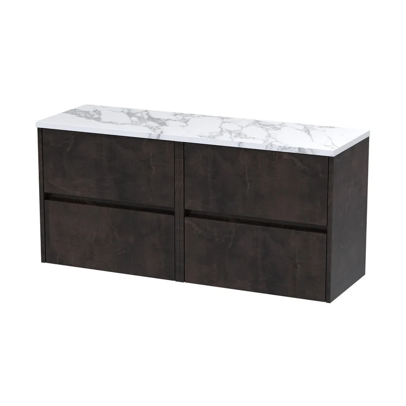 Nuie Havana 1200mm Wall Hung 4-drawer Unit & Laminate Worktop Contemporary Metallic Slate MFC Textured Matt 561x1205x390mm - HAV2604LCM2