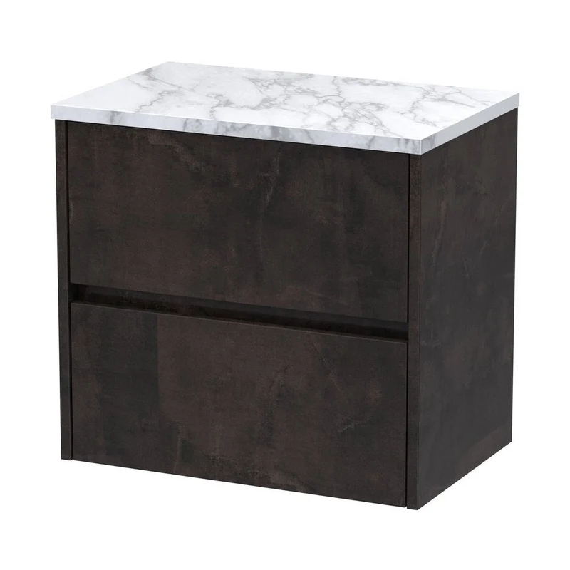 Nuie Havana 600 Wall Hung 2-drawer Unit & Laminate Worktop Contemporary Metallic Slate MFC Textured Matt 561x605x390mm