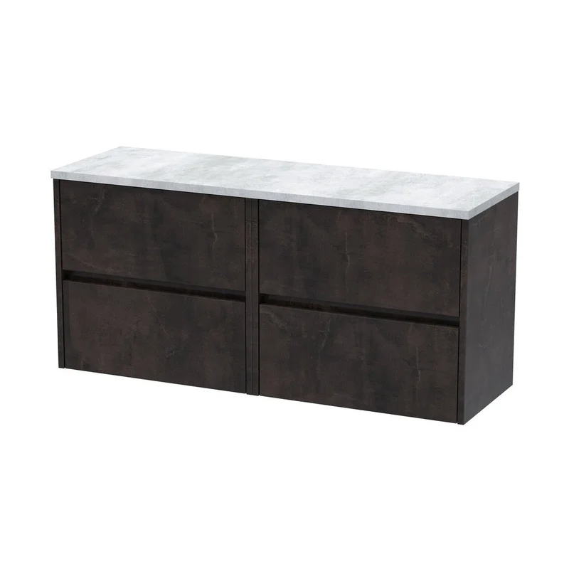 Nuie Havana 1200mm Wall Hung 4-drawer Unit & Laminate Worktop Contemporary Metallic Slate MFC Textured Matt 561x1205x390mm - HAV2604LBG2