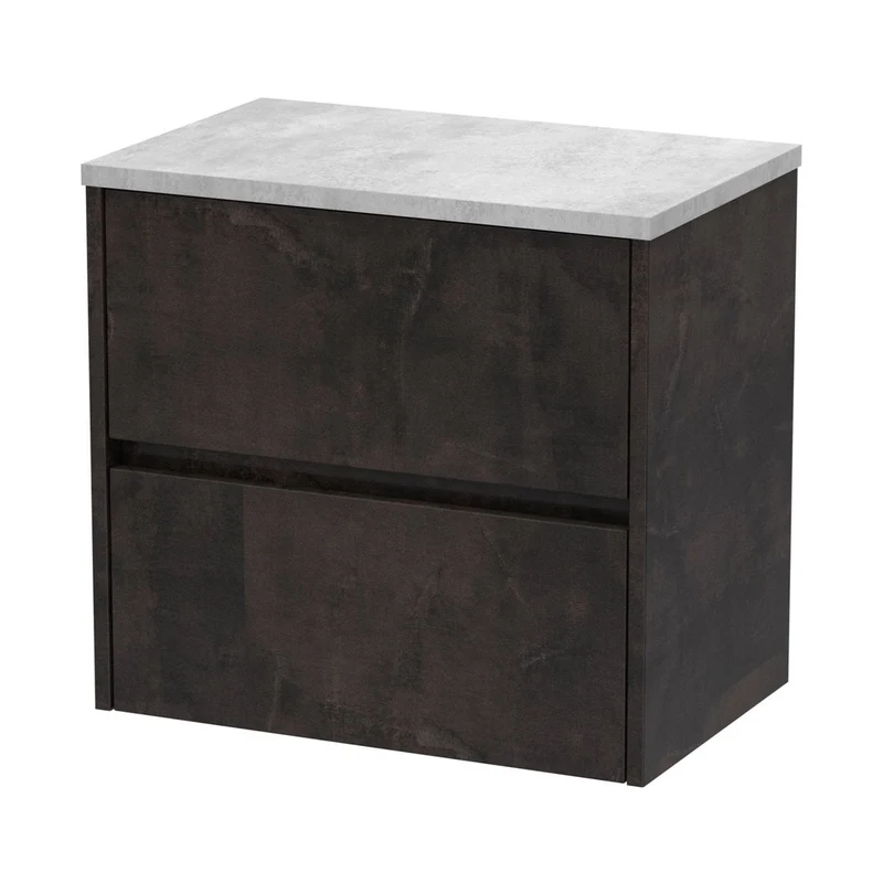 Nuie Havana 600mm Wall Hung 2 Drawer Unit & Worktop Contemporary Metallic Slate MFC Textured Matt 561x605x390mm - HAV2604LBG