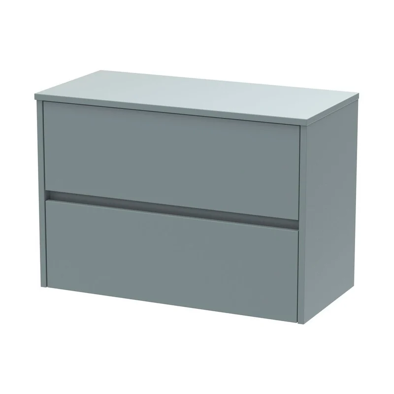 Nuie Havana 800mm Wall Hung 2 Drawer Unit & Worktop Contemporary Coastal Grey MFC Smooth Matt 557x805x390mm