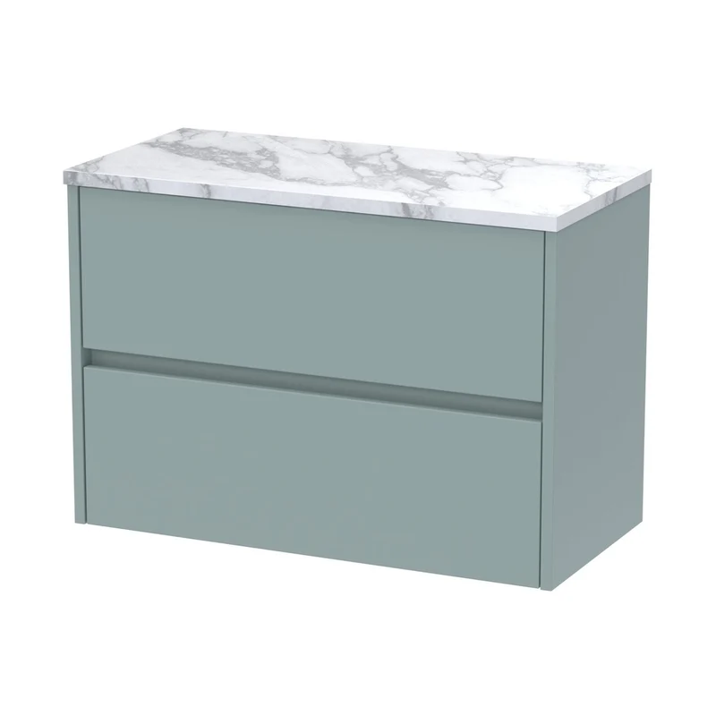 Nuie Havana 800 Wall Hung 2-drawer Unit & Laminate Worktop Contemporary Coastal Grey MFC Smooth Matt 561x805x390mm