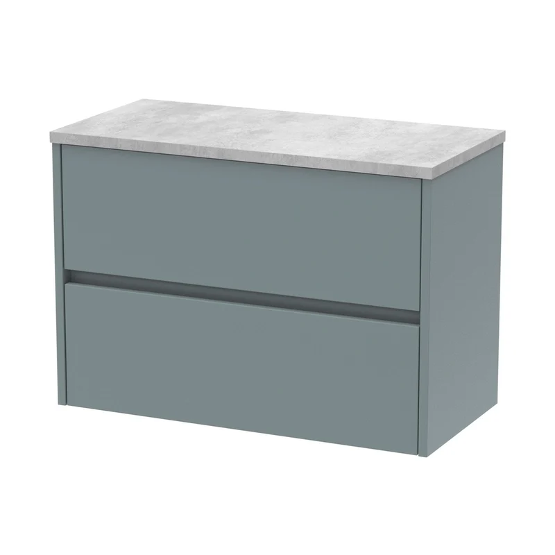 Nuie Havana 800mm Wall Hung 2 Drawer Unit & Worktop Contemporary Coastal Grey MFC Smooth Matt 561x805x390mm - HAV2306LBG