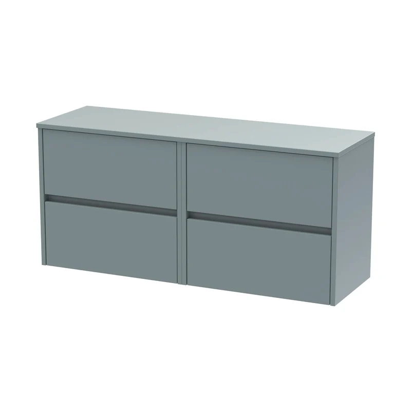 Nuie Havana 1200mm Wall Hung 4 Drawer Unit & Worktop Contemporary Coastal Grey MFC Smooth Matt 557x1205x390mm