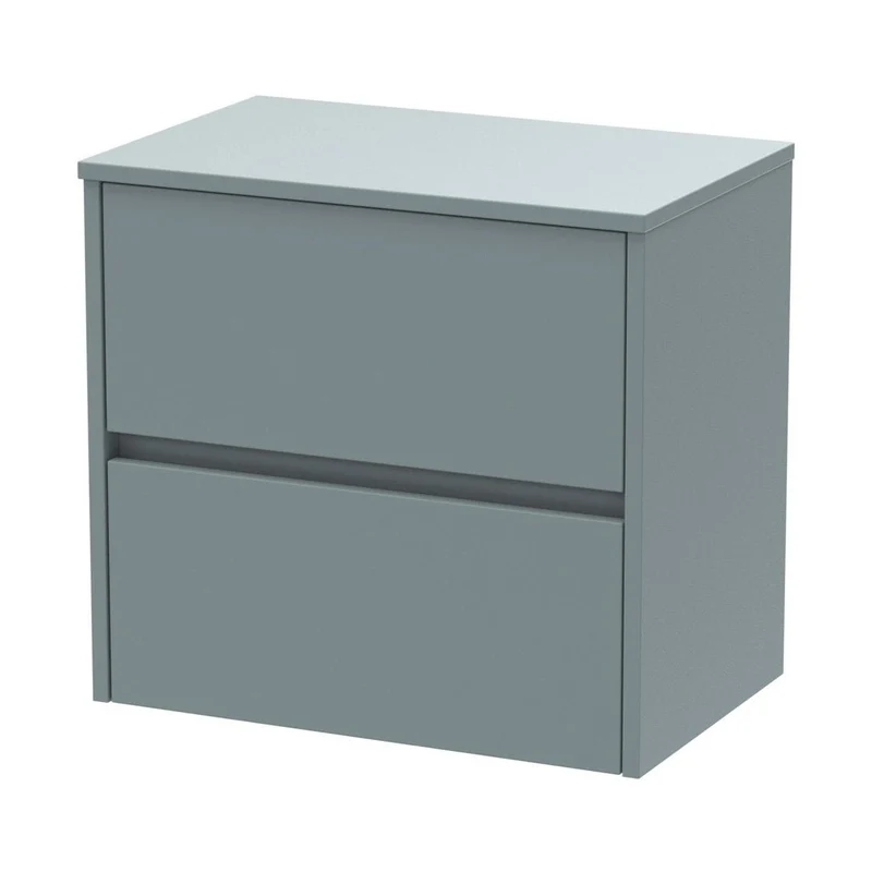Nuie Havana 600mm Wall Hung 2 Drawer Unit & Worktop Contemporary Coastal Grey MFC Smooth Matt 557x605x390mm