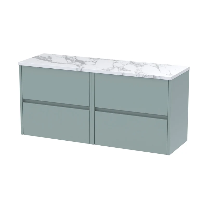 Nuie Havana 1200mm Wall Hung 4-drawer Unit & Laminate Worktop Contemporary Coastal Grey MFC Smooth Matt 561x1205x390mm - HAV2304LCM2