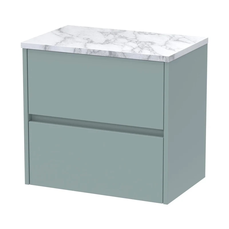 Nuie Havana 600 Wall Hung 2-drawer Unit & Laminate Worktop Contemporary Coastal Grey MFC Smooth Matt 561x605x390mm
